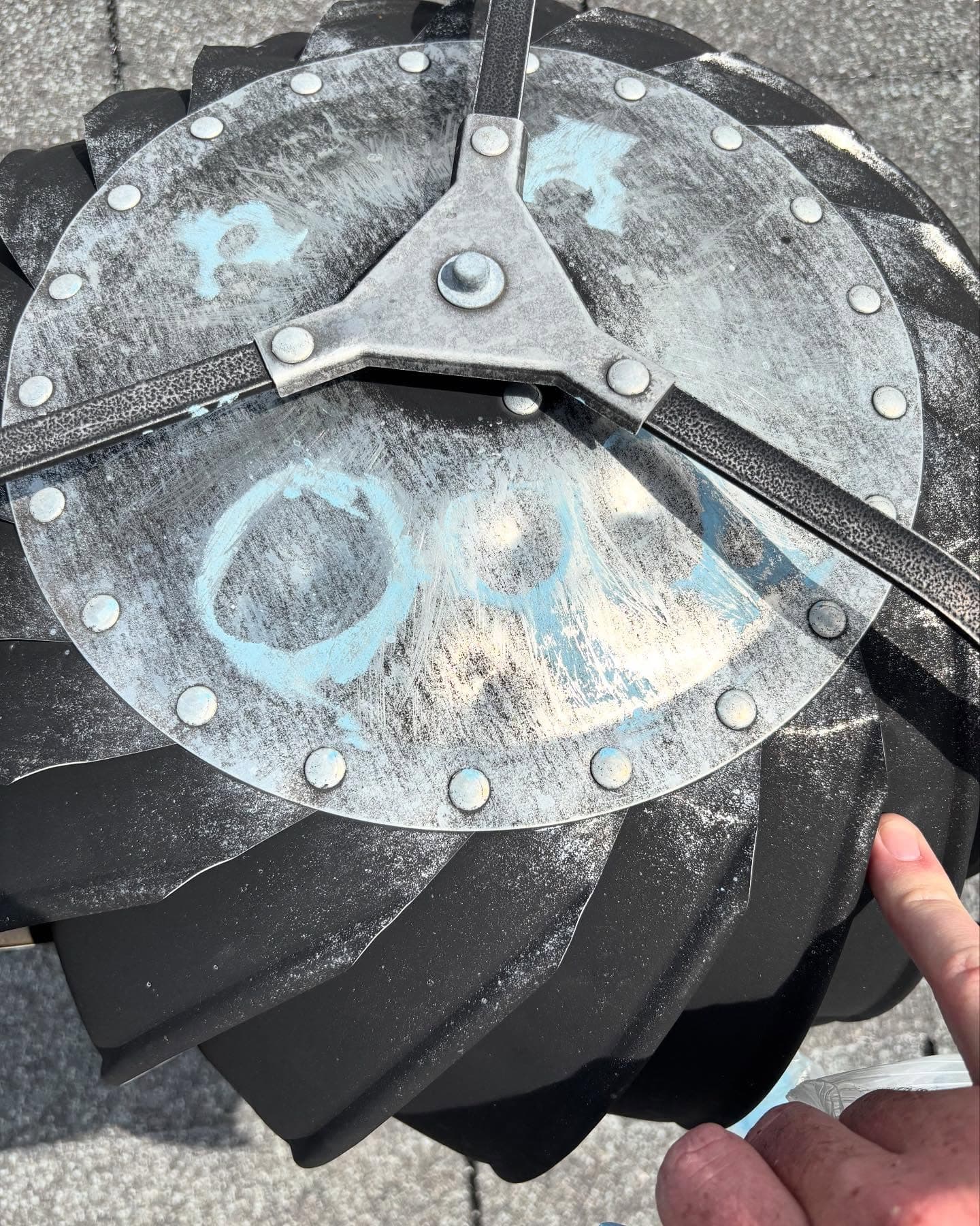Roof vent marked during a hail damage inspection