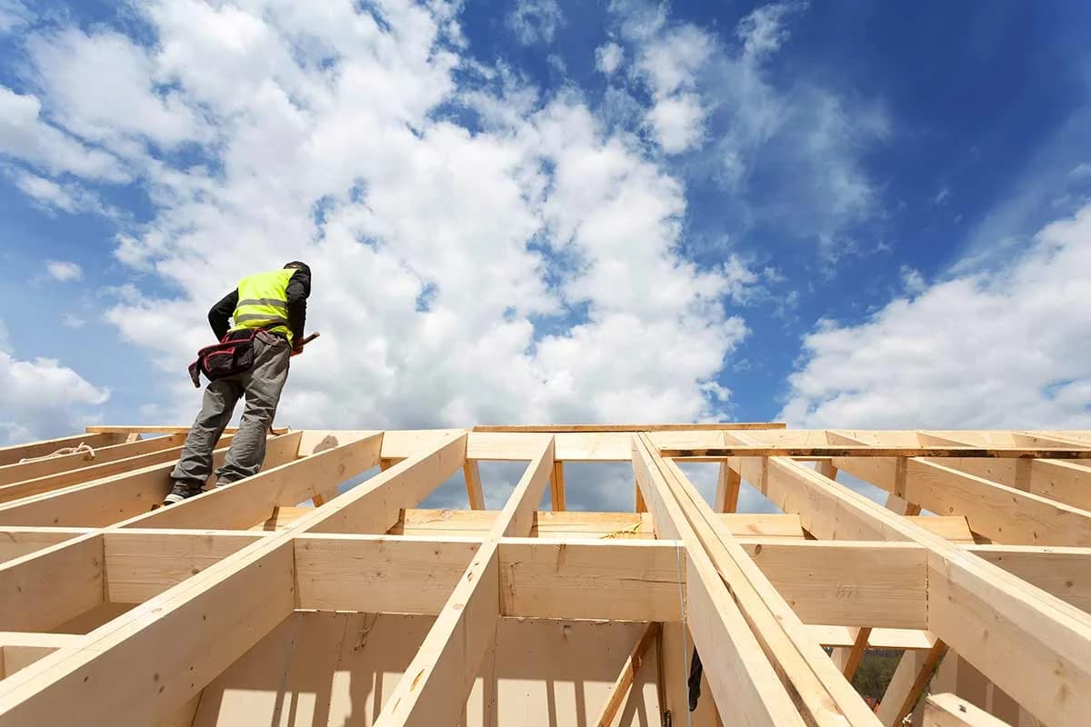 Roof framing on a new construction build